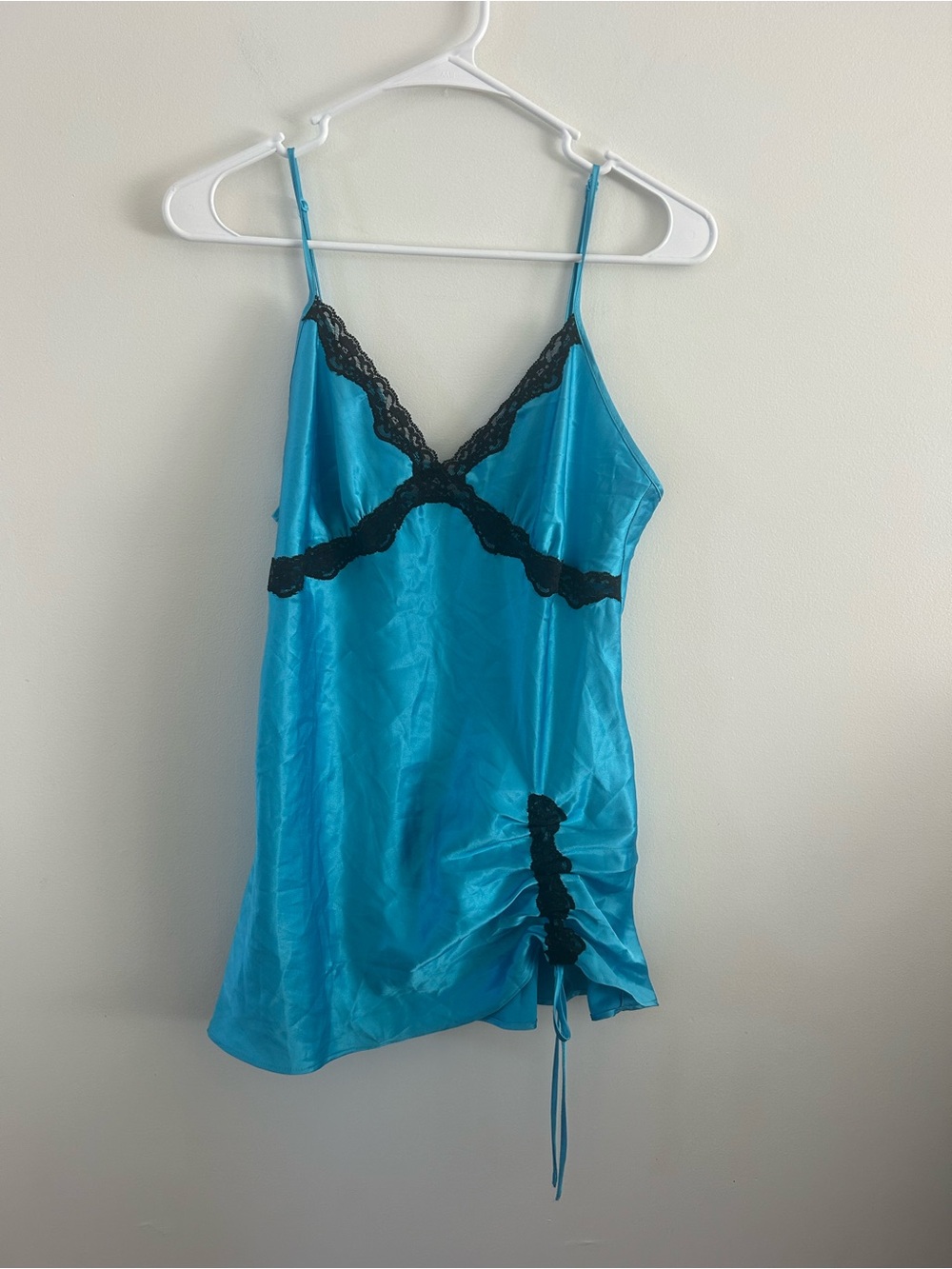 Y2K Vintage Victoria's Secret Slip Dress Large Blue Satin Lace Fairy Coquette M
